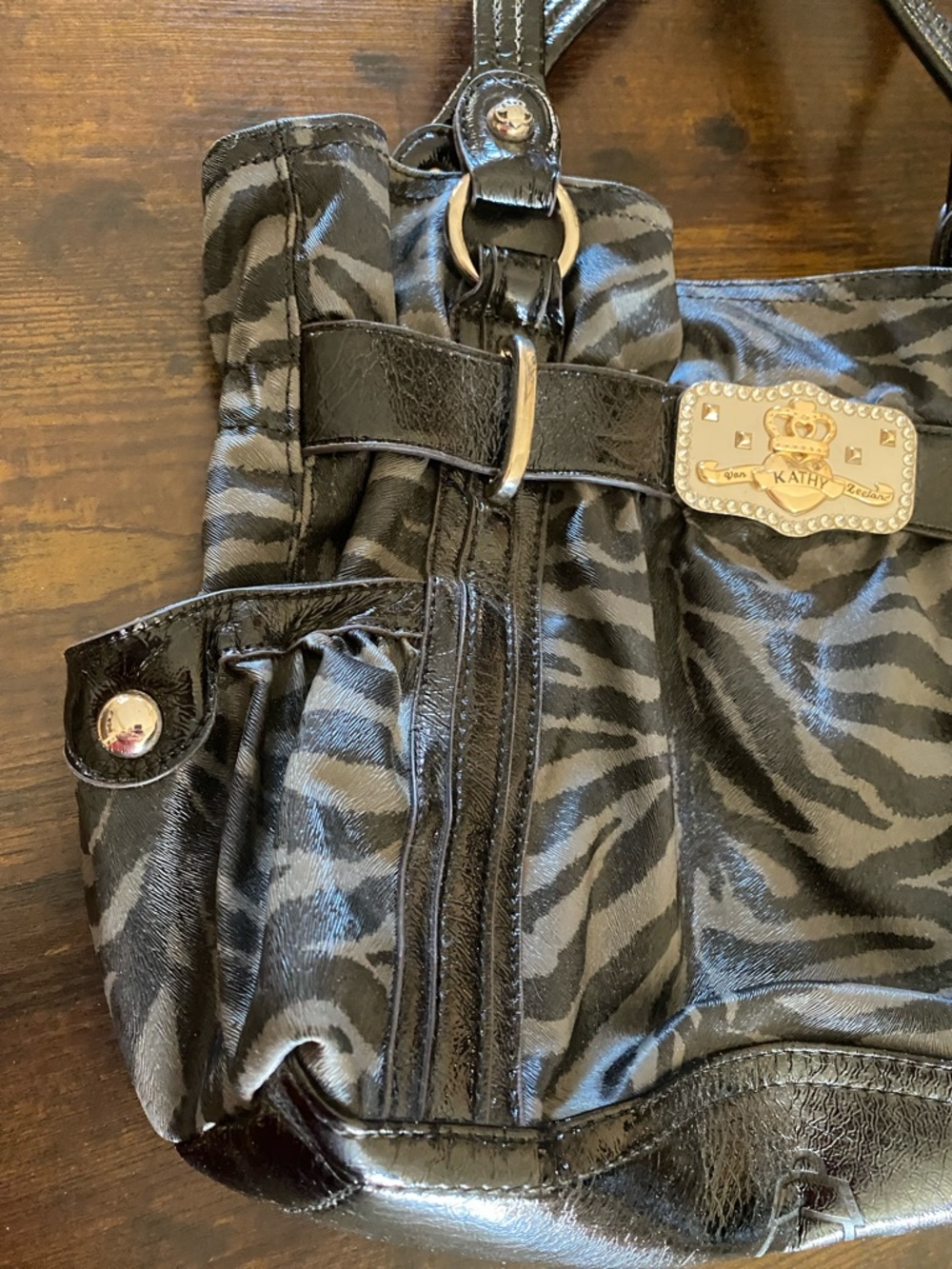 Kathy van Zeeland Black Zebra-Type Print Shoulder Bag - Picture 6 of 16
